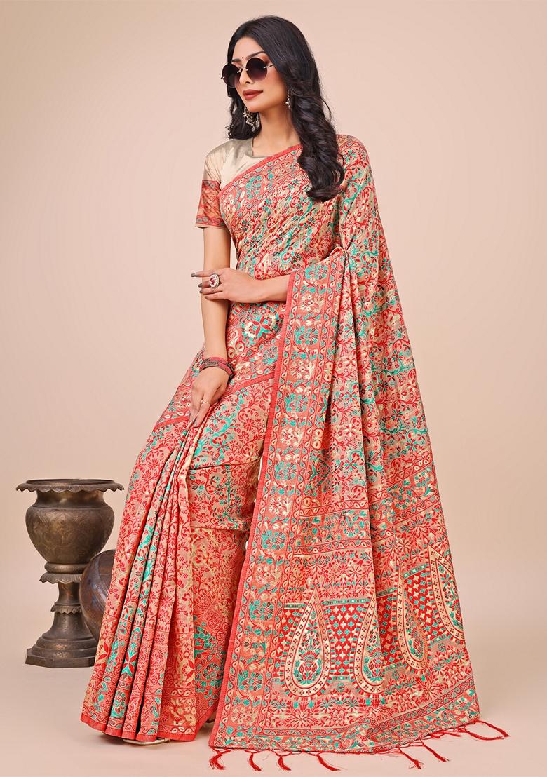 Cream Zari Work Cotton Saree Set