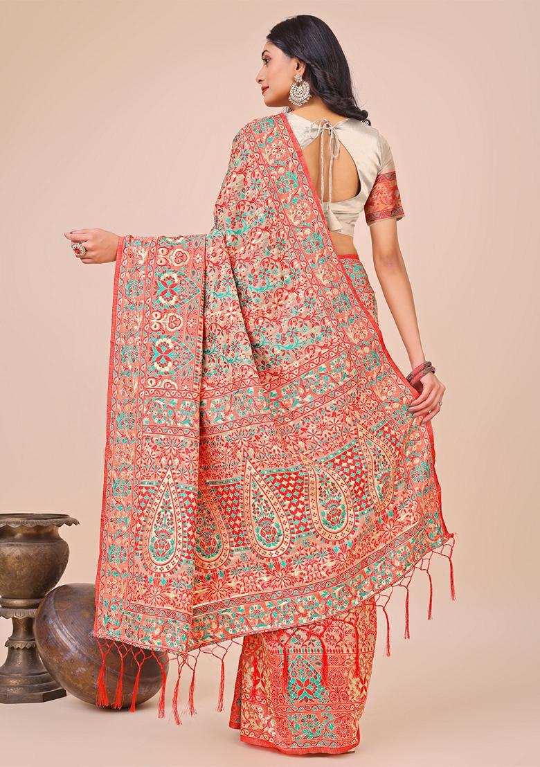 Cream Zari Work Cotton Saree Set