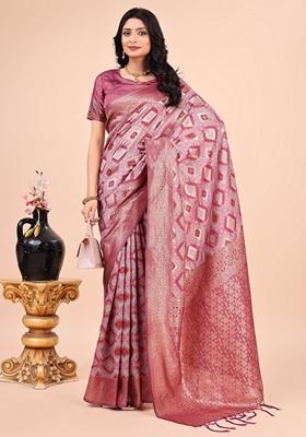 Pink Zari Work Cotton Saree Set