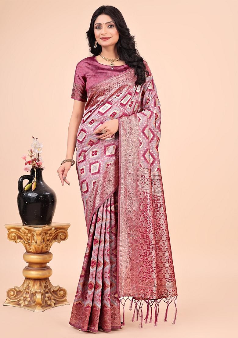 Pink Zari Work Cotton Saree Set
