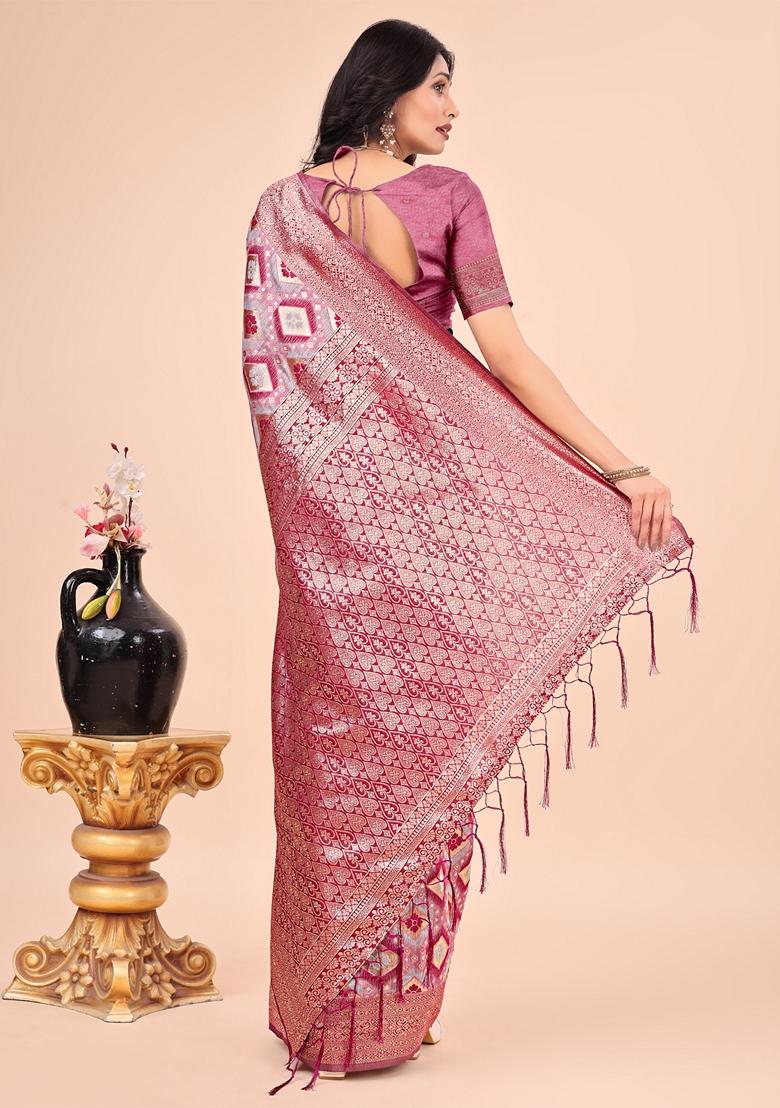 Pink Zari Work Cotton Saree Set
