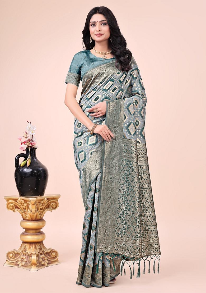 Green Zari Work Cotton Saree Set