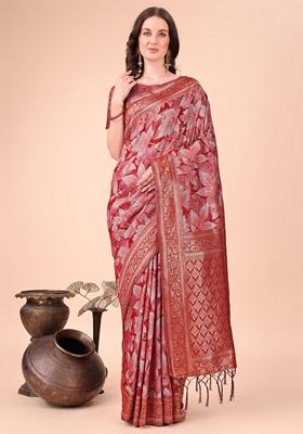 Red Zari Work Cotton Saree Set
