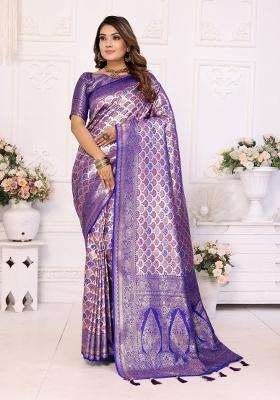 Purple Jacquard Weaving Banarasi Silk Saree Set
