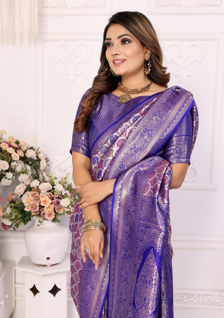 Purple Jacquard Weaving Banarasi Silk Saree Set