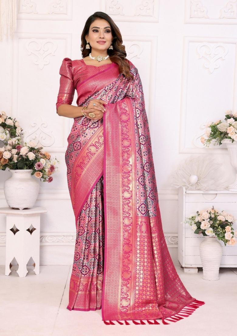 Multicolor Jacquard Weaving Banarasi Silk Saree Set