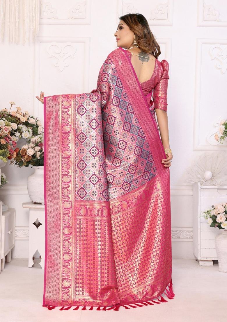 Multicolor Jacquard Weaving Banarasi Silk Saree Set