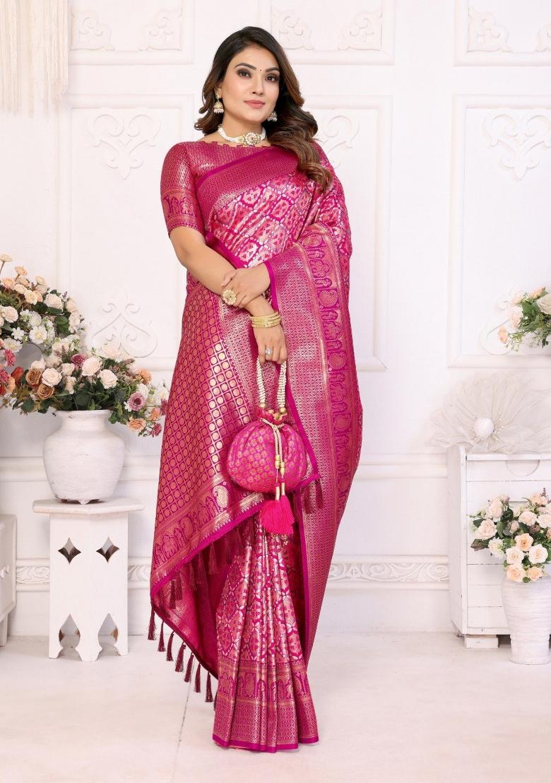 Multicolor Jacquard Weaving Banarasi Silk Saree Set