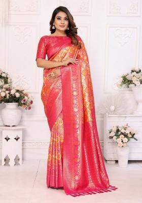 Multicolor Jacquard Weaving Banarasi Silk Saree Set