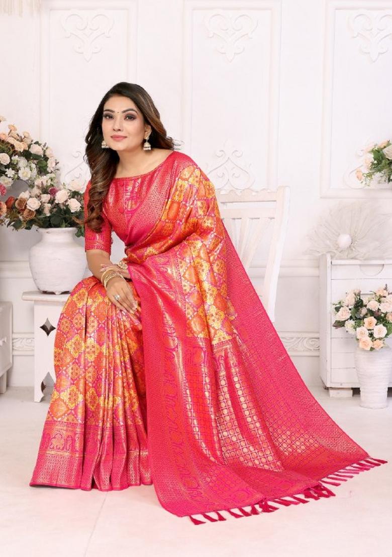 Multicolor Jacquard Weaving Banarasi Silk Saree Set