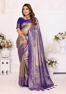 Dark Beige Jacquard Weaving Banarasi Silk Saree Set