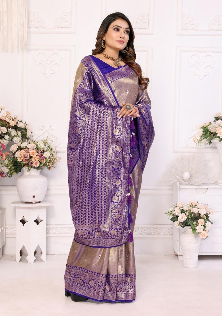 Dark Beige Jacquard Weaving Banarasi Silk Saree Set