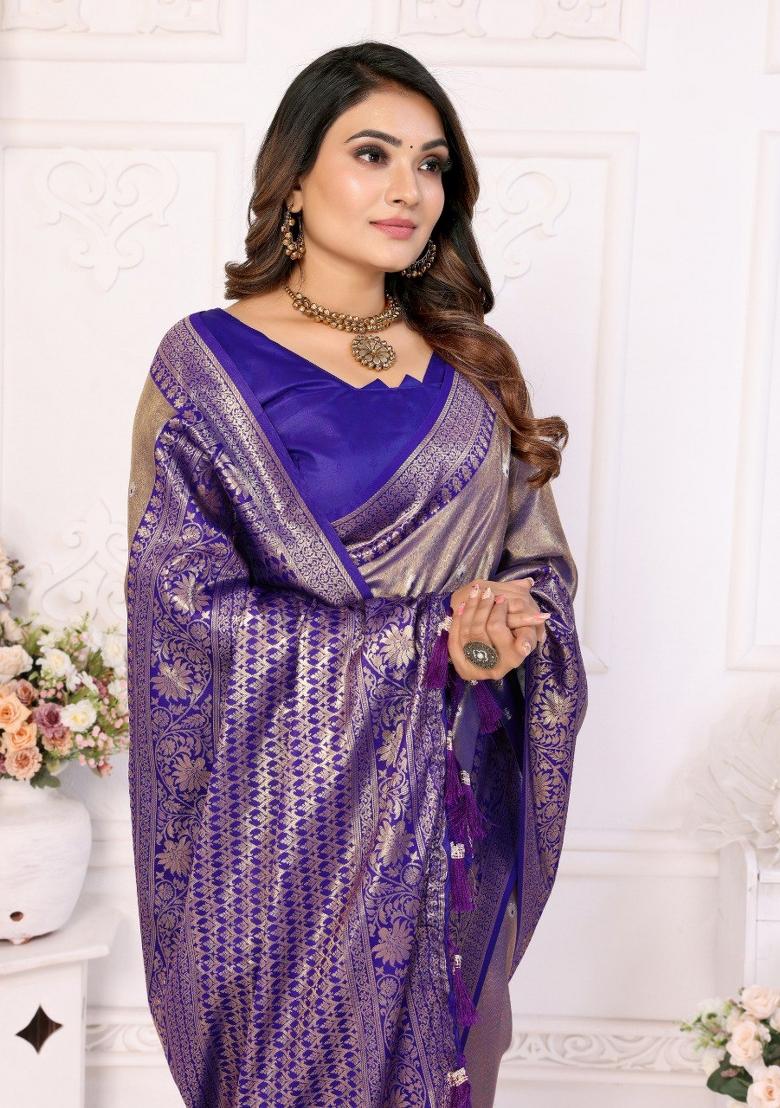 Dark Beige Jacquard Weaving Banarasi Silk Saree Set