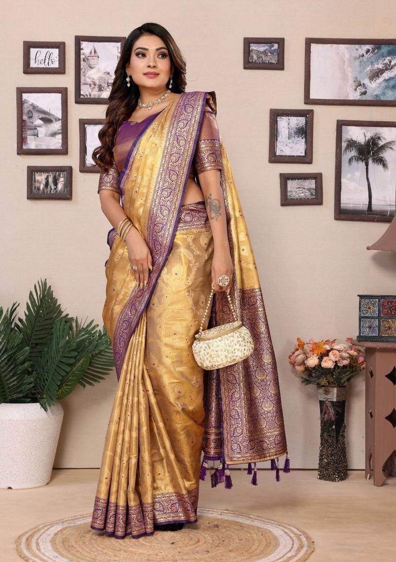 Multicolor Jacquard Weaving Banarasi Silk Saree Set