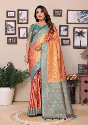 Multicolor Jacquard Weaving Banarasi Silk Saree Set