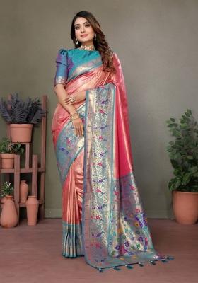 Gajri Pink Jacquard Weaving Banarasi Silk Saree Set