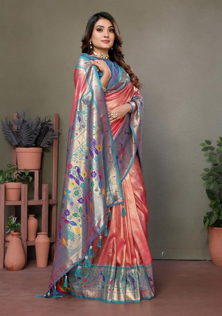 Gajri Pink Jacquard Weaving Banarasi Silk Saree Set