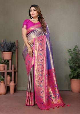 Purple Jacquard Weaving Banarasi Silk Saree Set