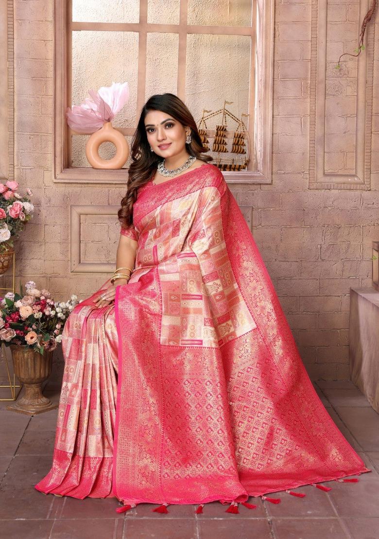 Multi Color Jacquard Weaving Banarasi Silk Saree Set