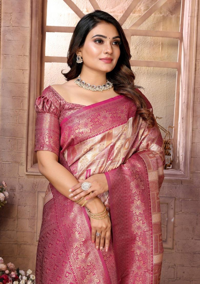 Multi Color Jacquard Weaving Banarasi Silk Saree Set