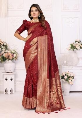 Maroon Jacquard Weaving Soft Silk Saree Set
