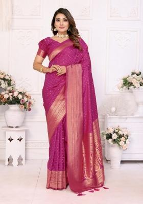 Rani Pink Jacquard Weaving Soft Silk Saree Set