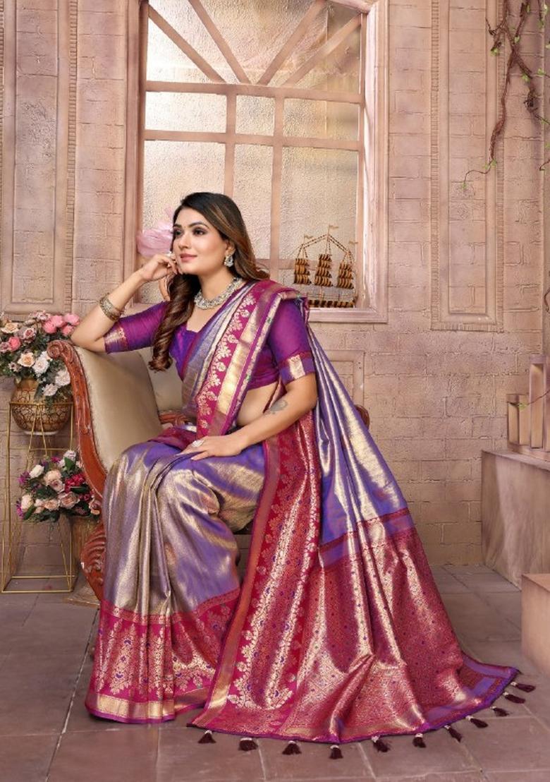 Purple Jacquard Weaving Banarasi Silk Saree Set
