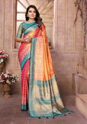 Multi Color Jacquard Weaving Banarasi Silk Saree Set