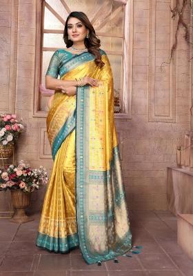 Yellow Jacquard Weaving Banarasi Silk Saree Set