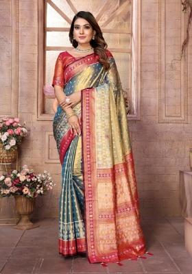 Sea Green Jacquard Weaving Banarasi Silk Saree Set