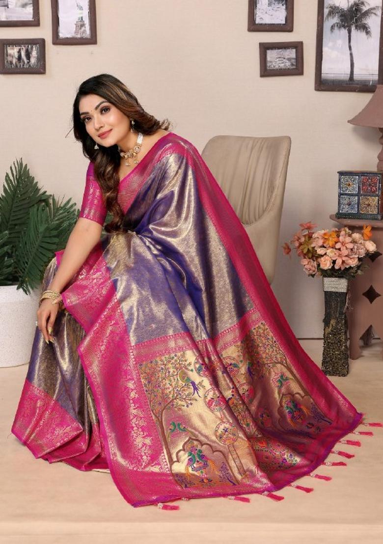 Purple Jacquard Weaving Banarasi Silk Saree Set