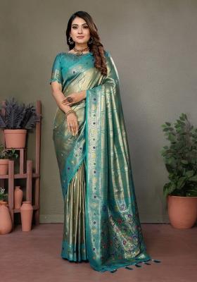 Multi Color Jacquard Weaving Banarasi Silk Saree Set