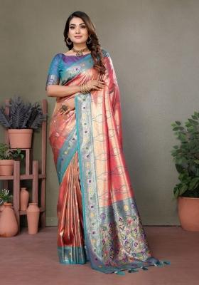 Pink Jacquard Weaving Banarasi Silk Saree Set