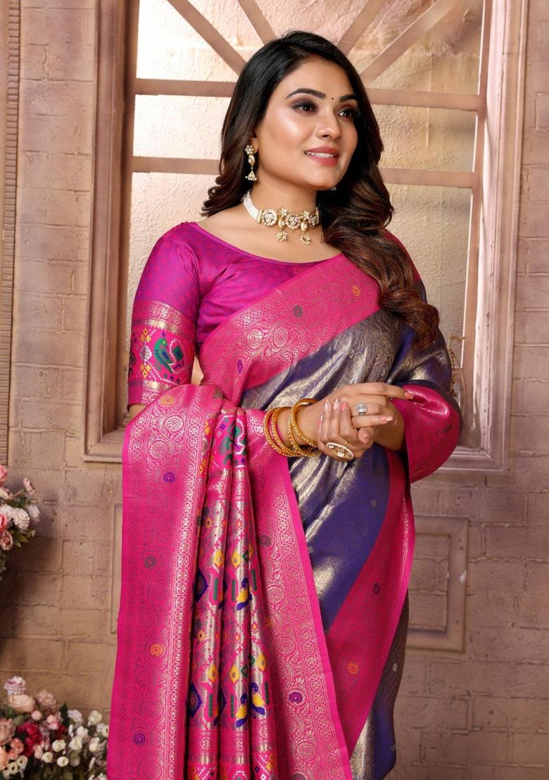 Purple Jacquard Weaving Banarasi Silk Saree Set