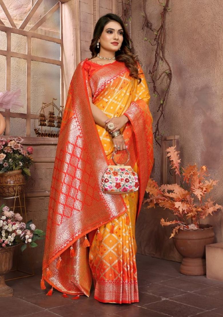 Multi Color Jacquard Weaving Lichi Soft Silk Saree Set