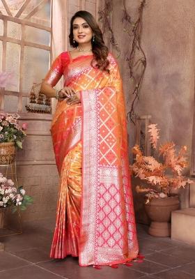 Multi Color Jacquard Weaving Lichi Soft Silk Saree Set