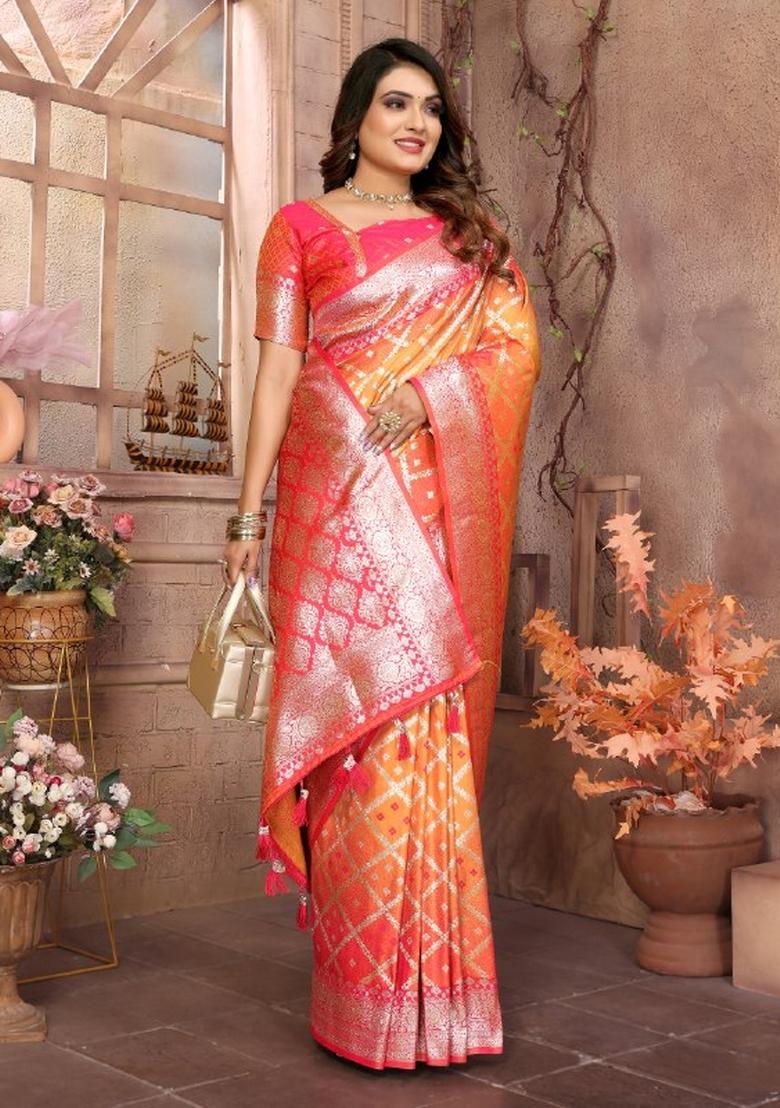 Multi Color Jacquard Weaving Lichi Soft Silk Saree Set