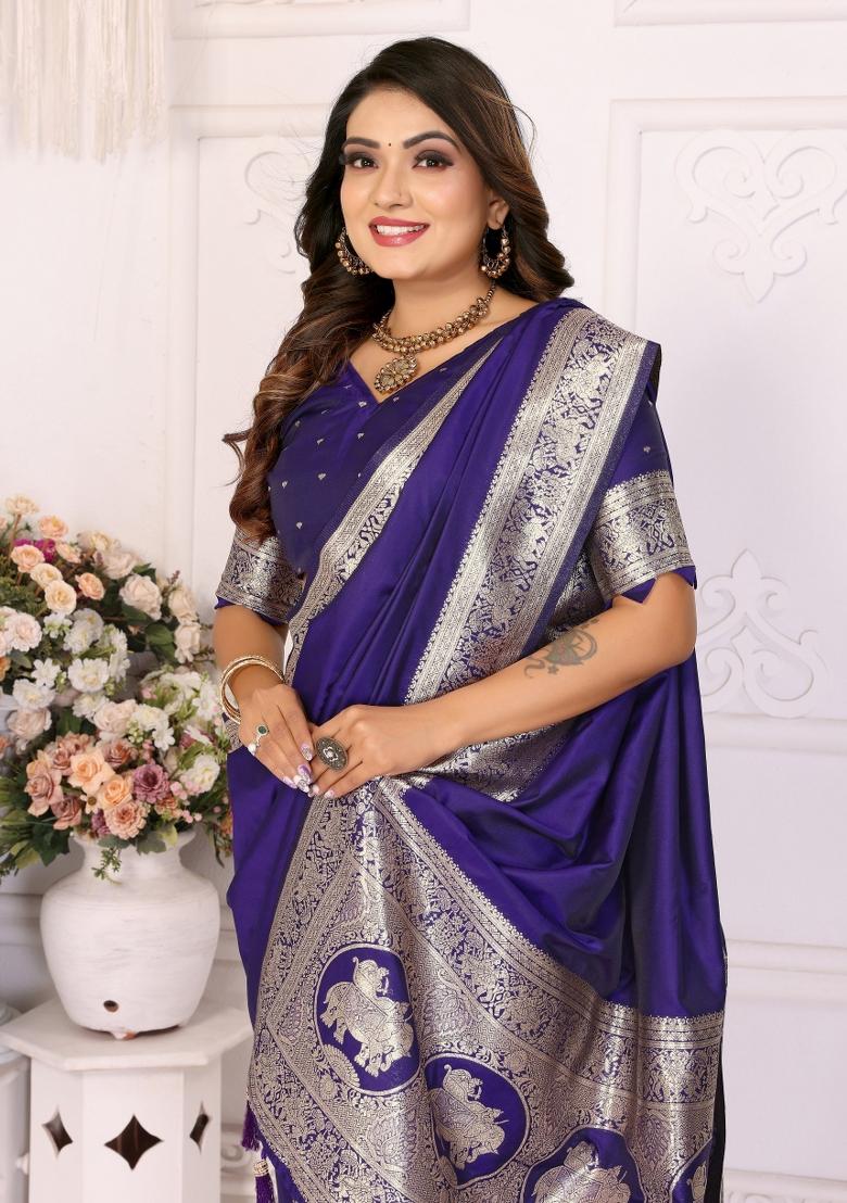 Purple Jacquard Weaving Banarasi Silk Saree Set