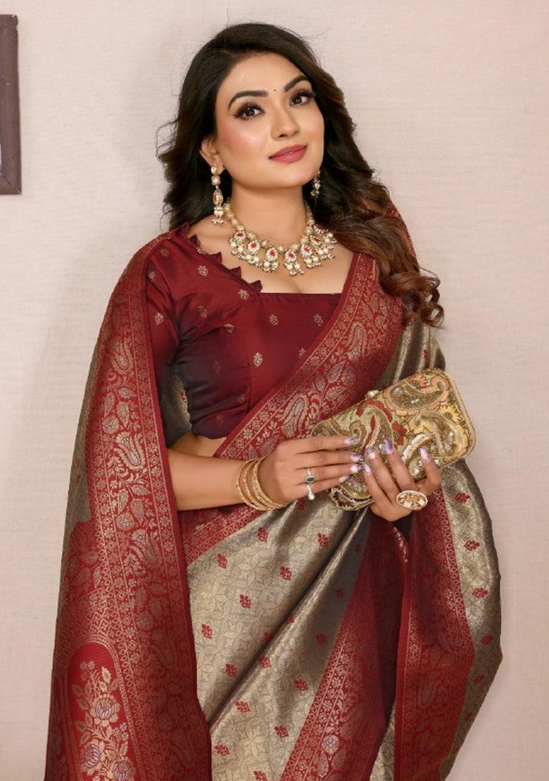 Multi Color Jacquard Weaving Tissue Silk Saree Set