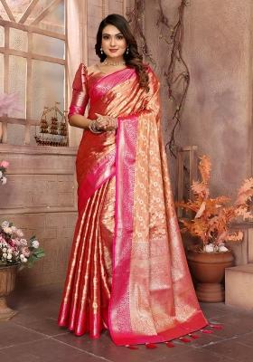 Pink Zari Weaving Work Tissue Silk Saree Set