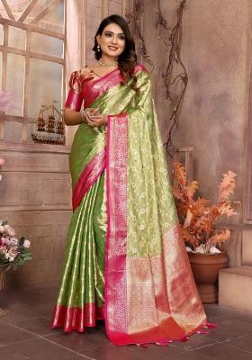 Green Zari Weaving Work Tissue Silk Saree Set