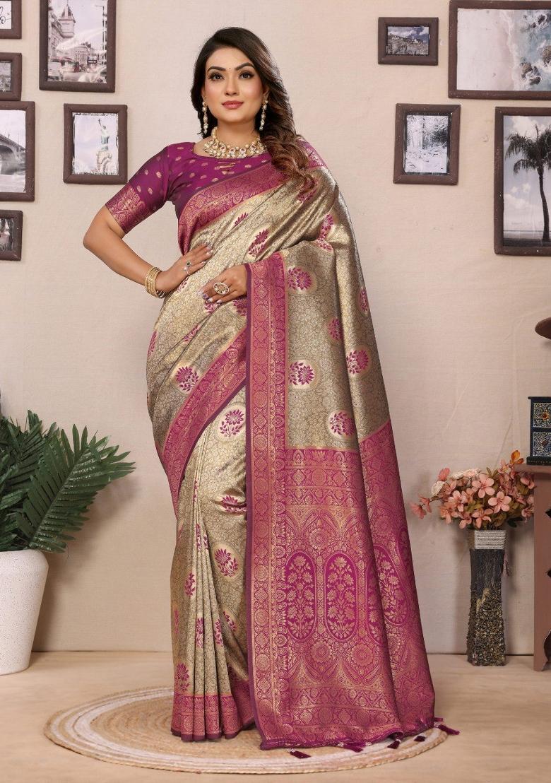 Multicolor Zari Weaving Work Tissue Silk Saree Set