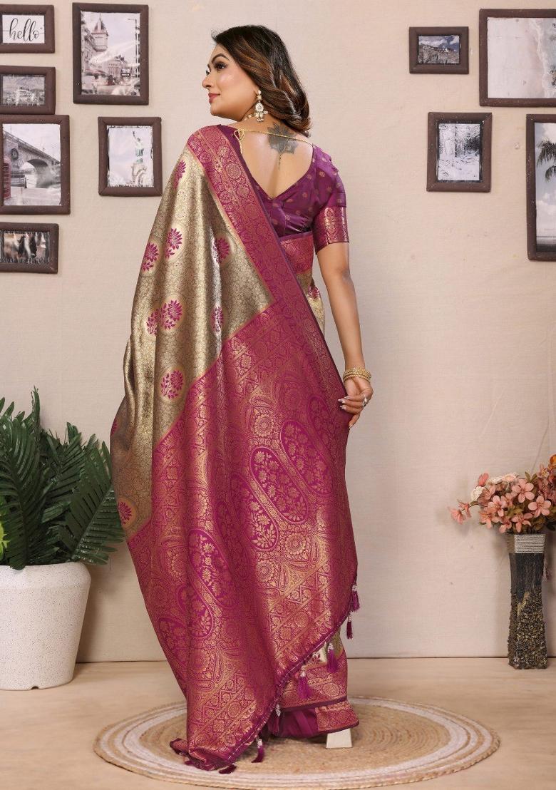 Multicolor Zari Weaving Work Tissue Silk Saree Set