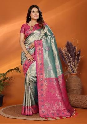 Blue Jacquard Weaving Banarasi Silk Saree Set