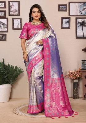 Purple Jacquard Weaving Banarasi Silk Saree Set