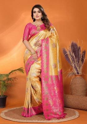 Yellow Jacquard Weaving Banarasi Silk Saree Set
