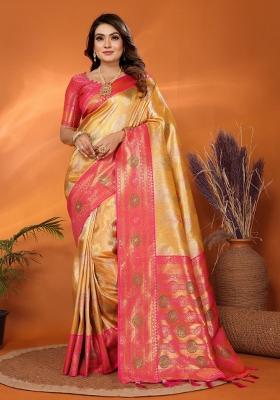 Yellow Jacquard Weaving Banarasi Silk Saree Set