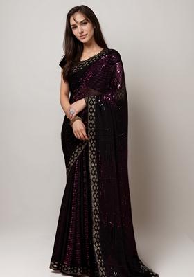 Pink Sequin Embroidered Georgette Saree Set