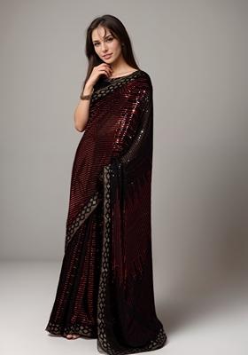 Red Sequin Embroidered Georgette Saree Set