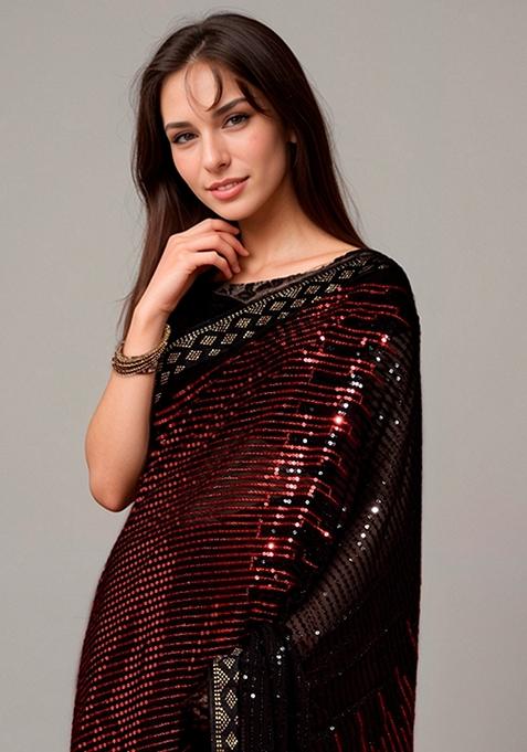 Red Sequin Embroidered Georgette Saree Set